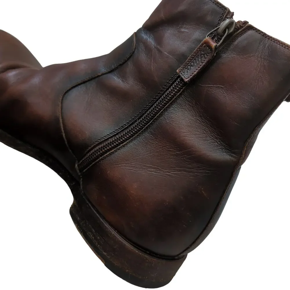 Gucci Mens Shoes Brown Leather Round Toe Zip Ankle Boots Size 8.5‎ Made in Italy